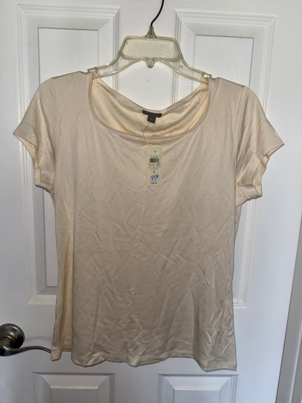 Ann Taylor Short Sleeve Scoop Neck Tee - Cream